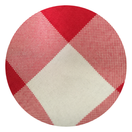 A red and white checkered plate sitting on top of a table.