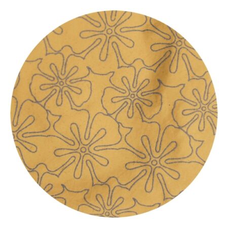 A yellow plate with flowers on it