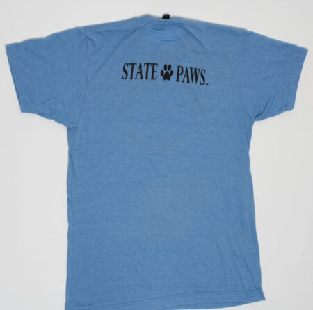 A blue t-shirt with the words " state of mind ".