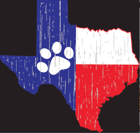 A picture of the texas state with a paw print on it.