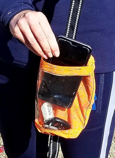 A person holding onto some cell phones in their purse.