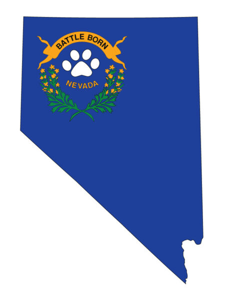 A blue state with a paw print on it.