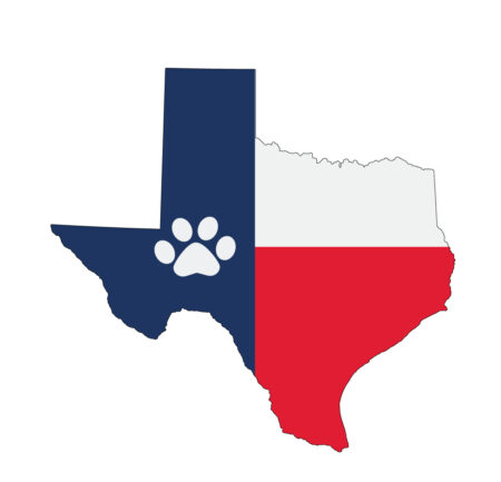 A texas state flag with a paw print on it.