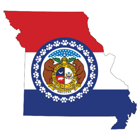 A red white and blue map of missouri