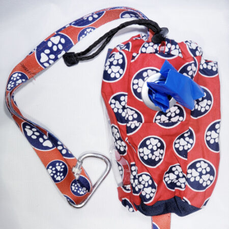 A red and blue bag with skulls on it