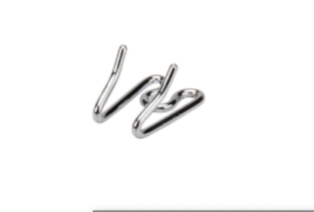 A pair of metal clips with the letter v on them.