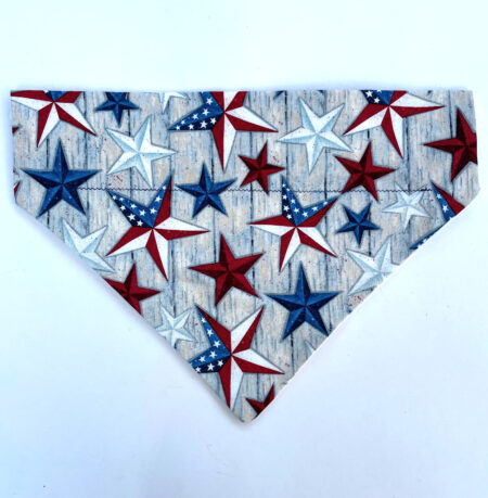 A red white and blue star patterned bandana.