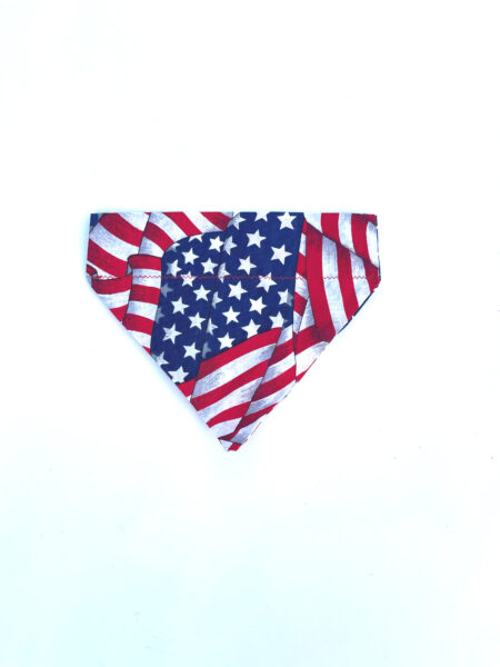 A red white and blue flag shaped bandana.